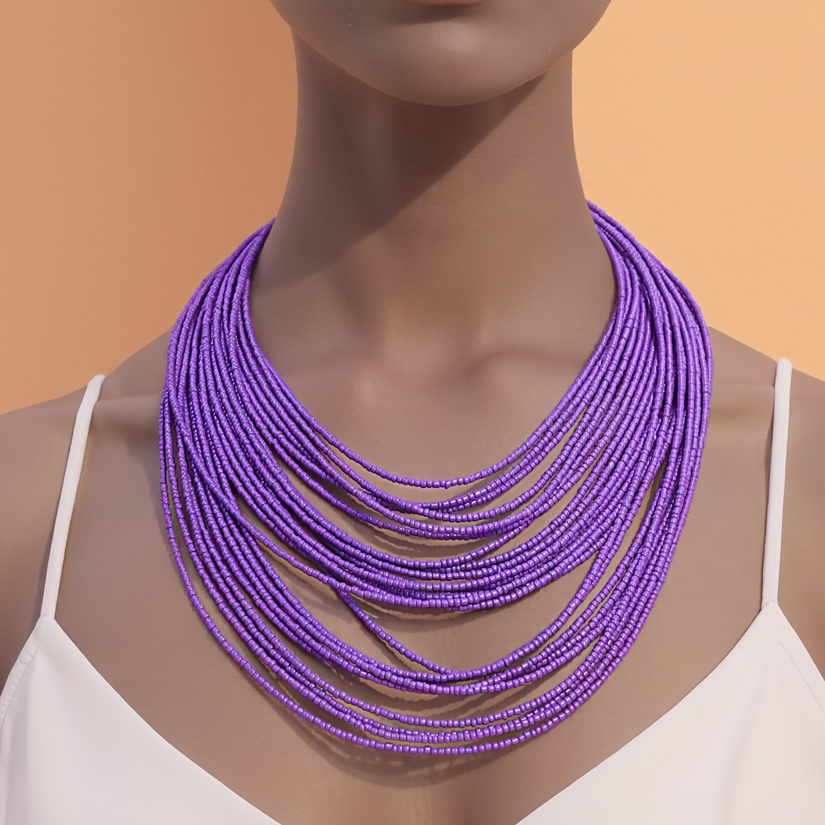 Bohemian Purple Beaded Necklace Braided Finish